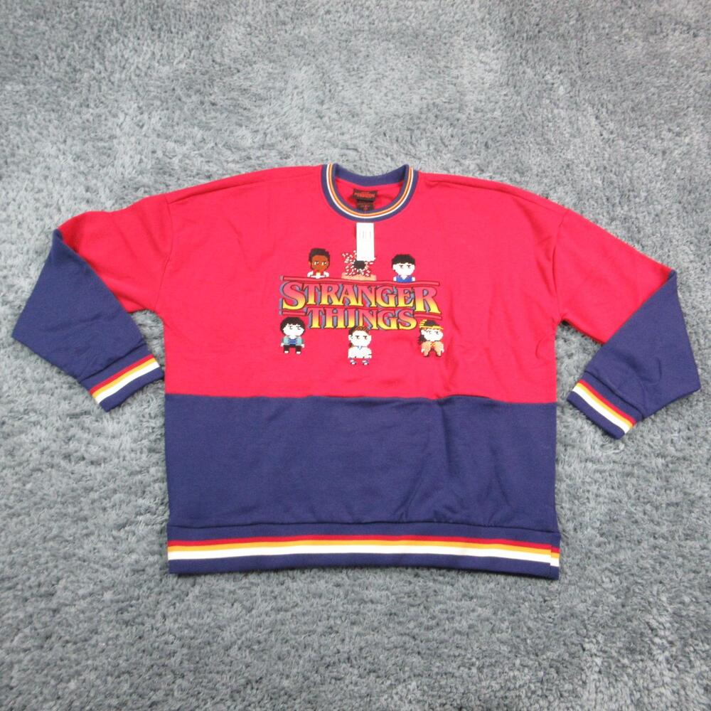 BoxLunch Stranger Things Sweatshirt Mens 2XL Red Blue Chibi Pullover NWT